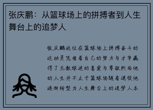 张庆鹏：从篮球场上的拼搏者到人生舞台上的追梦人
