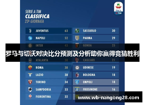 罗马与切沃对决比分预测及分析助你赢得竞猜胜利